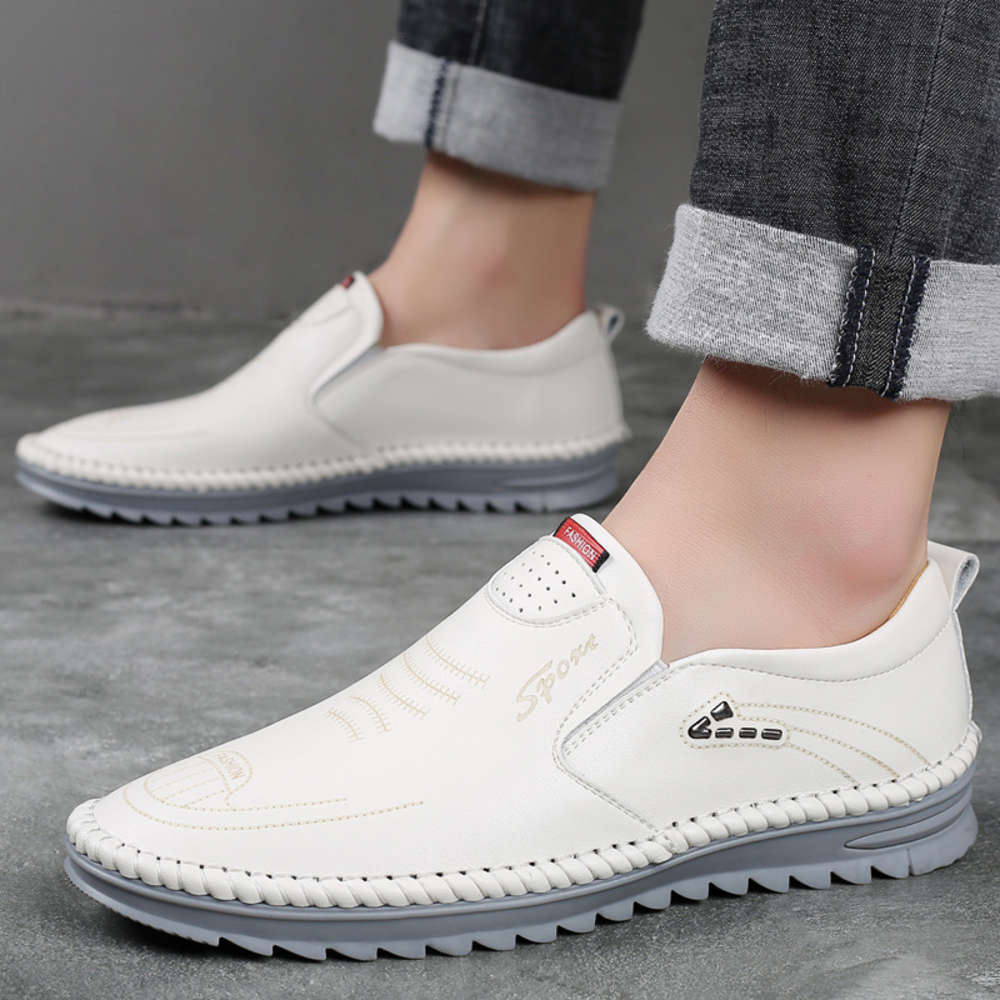 

Casual shoes Men's shoes small white spring new soft leather breathable hole fashion casual men's sole cowhide bean NZA2, Black