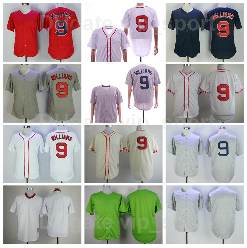 

Vintage Baseball 9 Ted Williams Retro Jersey Retire 1914 1936 1967 Cooperstown Stitched Navy Blue White Red Green Color Pullover Cool Base