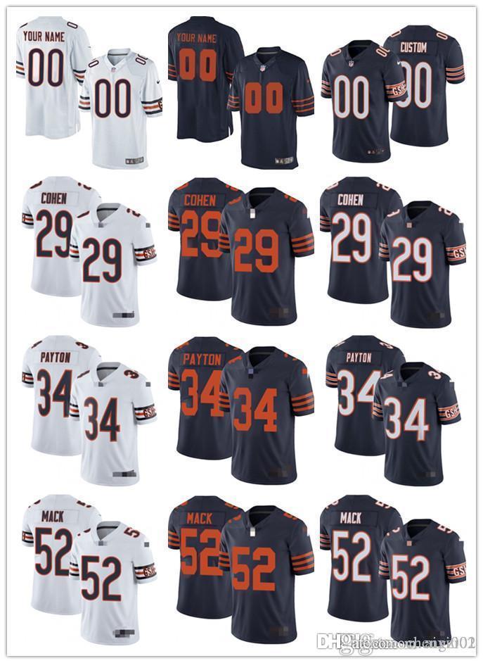 

Mens Womens Youth Chicago Bears 52 Khalil Mack 34 Walter Payton 29 Tarik Cohen White orange navy Custom Football Jerseys, Black;red