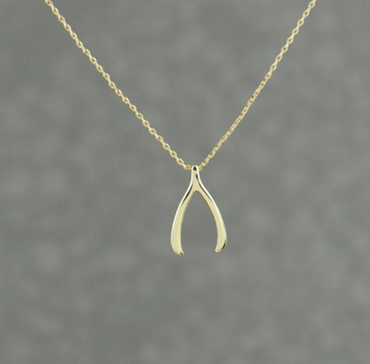 

Trendy Wishbone Lucky Pendant Gold Silver Plated Fashion Jewelry Statement Necklace Women Necklaces