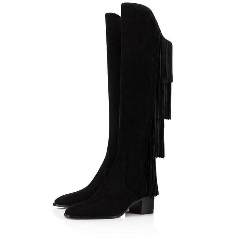 

[Original Box] Brand Winter Fashion Red Bottom Boot Lion Brown,Black Suede Calfskin Leather Tall With Tassel Over Knee Boots EU35-43