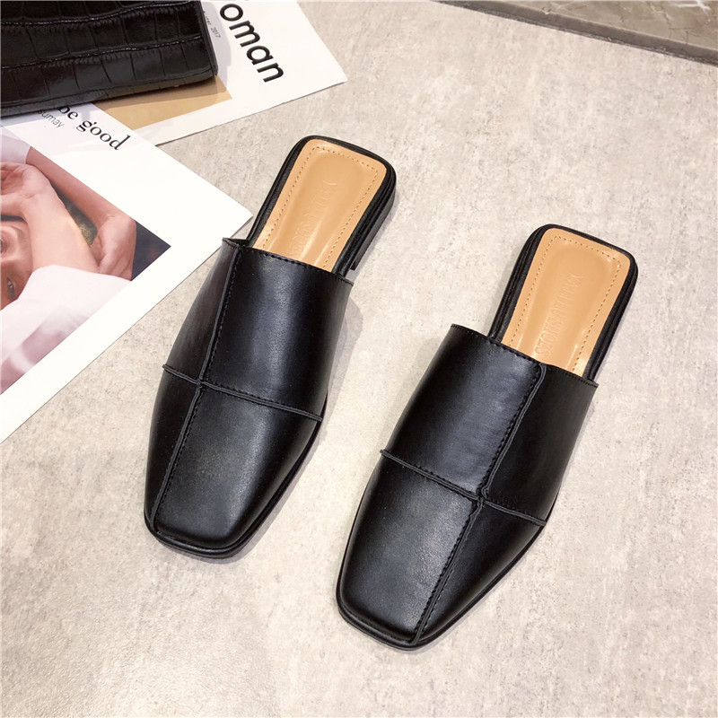 

Womens Slippers Summer New Soft Leather Comfortable Soft Bottom Mules Shoes Slip-on Square Toe Cap Half Slippers for Women, Green