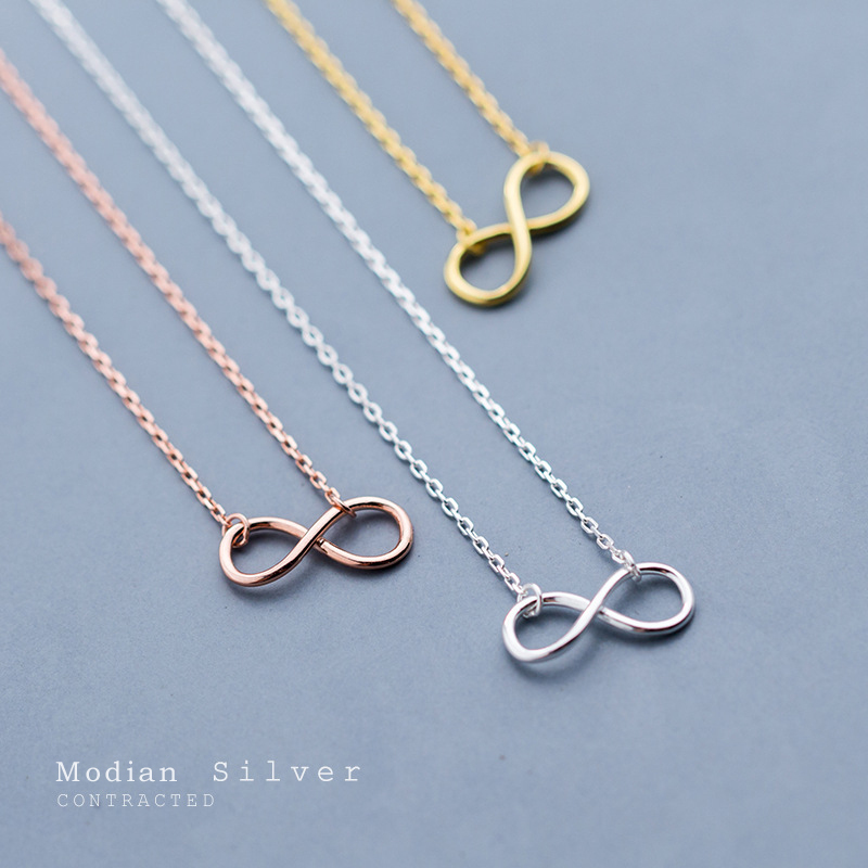 

Modian Authentic 925 Sterling Silver Infinite Love Neckalce for Women Rose Color Gold ColorStatement Jewelry Bijoux