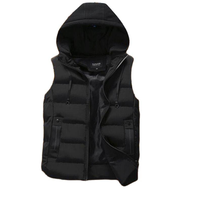 

Men's Vests Casual Vest Men Autumn Winter Jacket Thick Hooded Sleeveless Coats Male Warm Cotton-Padded Waistcoat Gilet Veste Homme, Black