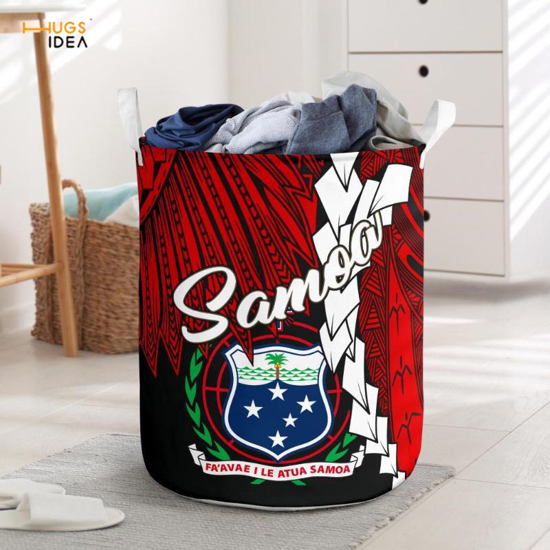 

Samoan Laundry Basket for Toys Collapsible Household Dirty Clothes Organizer Cotton Linen Storage Bucket Bag Polynesian Pattern