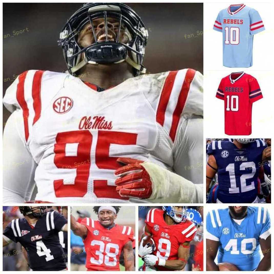 

2021 Red Ole Miss Rebels Football Jersey NCAA College 10 John Rhys Plumlee 2 Matt Corral 22 Scottie Phillips 24 Snoop Conner 8 Elijah Moore, Black