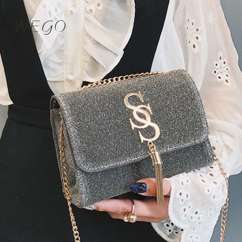 

Sequin Chains Crossbody Bag 2021 Fashion Tassel Ladies Party Messenger Bags Designer Women's Cross Body, Black