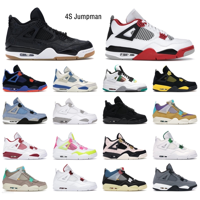 

Mens Women Basketball Shoes 4s Jumpman University Blue Fire Red 4 Black Cat Bred White Cement Royalty Noir Grey Guava Ice Men Athletic, White oreo