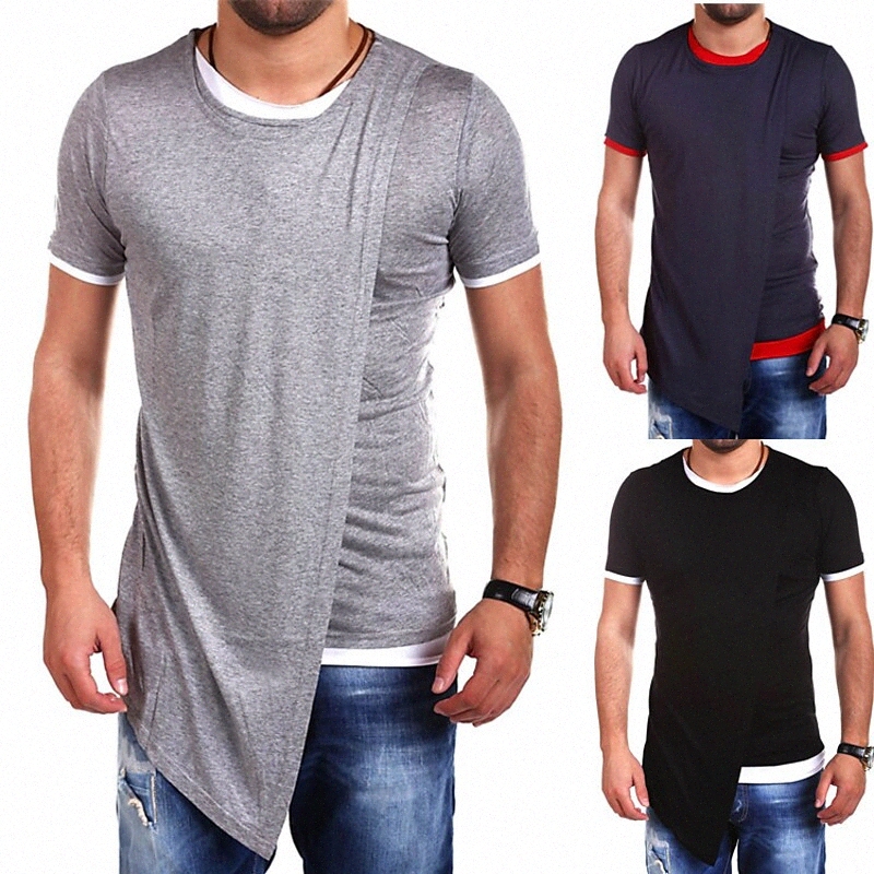 T-shirt pour hommes Color Color Col Couleur Casual Daily 2 en 1 Tops à manches courtes Basic Slim Fit Grand et grand noir Noir Bleu Navy Bleu / É