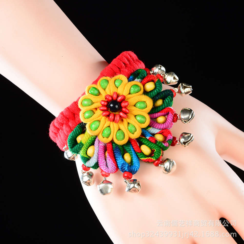 

Yunnan ethnic style jewelry cloth handicraft BRACELET HANDMADE JEWELRY weaving bell Bracelet, Golden;silver