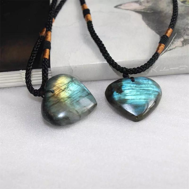 

Pendant Necklaces 1Pcs Natural Heart Pattern Labradorite Necklace Gem Moonstone Crafts Stone Hanging Ornament For Women Gifts