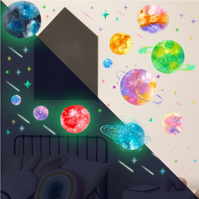 

Wall Stickers Luminous Planets PVC Glow In Dark Colorful Space Meteor Decal DIY Art For Ceiling Kids Room Bedroom Decor
