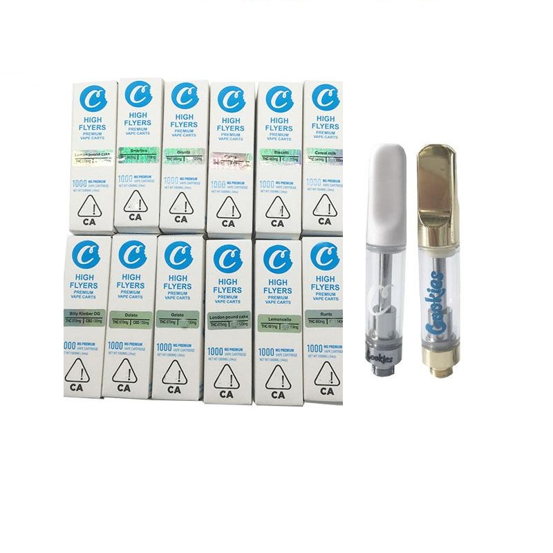 

Cookies Carts High Flyers Premium Vape atomizers Cartridge 0.8m 1.0ml Ceramic Coil 510 Thread Thick Oil with Flavor Box