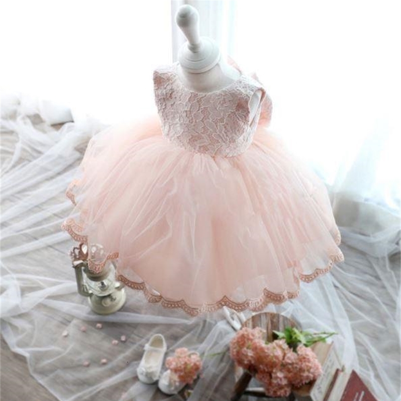 

Girl's Dresses Elegant Dress s Summer Fashion Pink Lace Big Bow Party Tulle Flower Princess Wedding Baby dress FEN7, Red