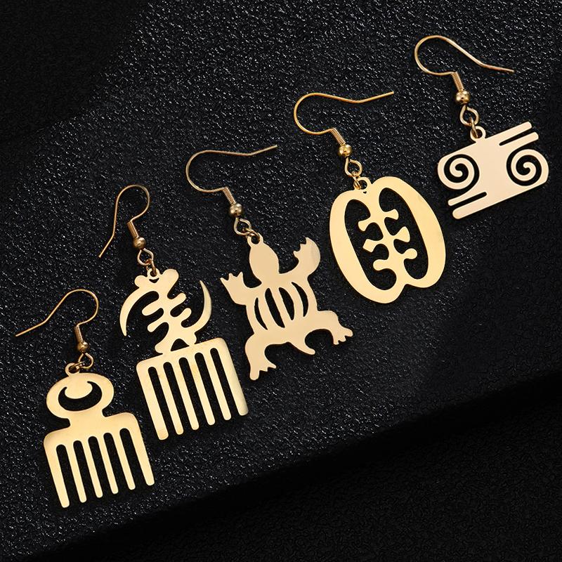 

Dangle & Chandelier 10pairs/lot Gold African Symbol Drop Earrings Vintage Jewelry Ethnic Adinkra Gye Nyame For Women