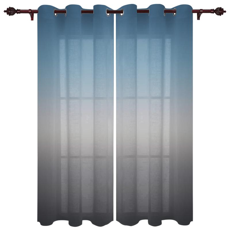 

Luxury Modern Window Curtains Blue Gray Gradient Bedroom Living Room Dining Decoration Translucent Beautiful Curtain & Drapes