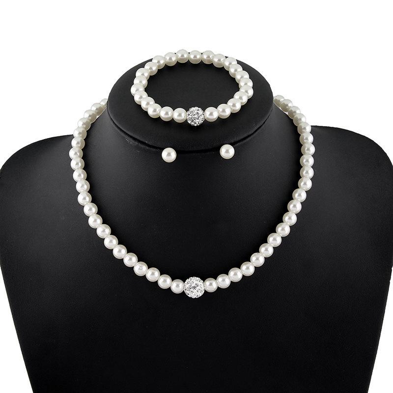 

Earrings & Necklace Fashion Simulation Pearl Crystal Bracelet Earring Charm Wedding Engagement Party Jewelry Set Women Bridal Gift, Silver