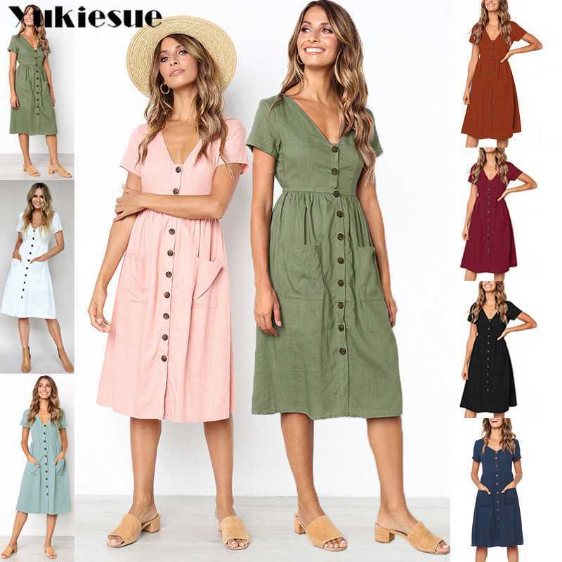 

boho summer dress women es women' cotton linen vintage beach party club sexy v neck bodycon female plus size 210608, Pink