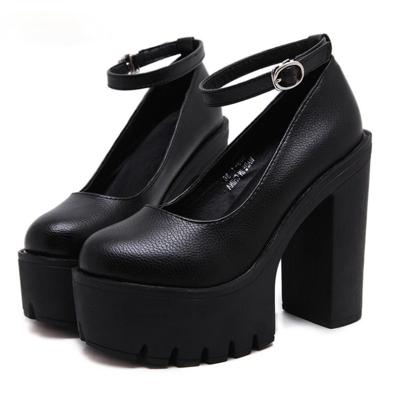 

Dress Shoes FANAN 2021 Spring Summer Casual High-heeled Sexy Ruslana Korshunova Thick Heels Platform Pumps Black White Size 42