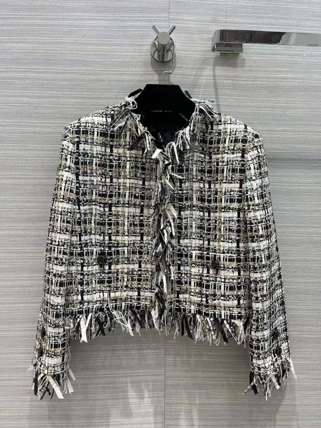 

Milan Runway Jackets 2022 Spring Autumn O Neck Long Sleeve Panelled Print Plaid Women' Coats Designer Brand Same Style Outerwear 0118-6, Multi