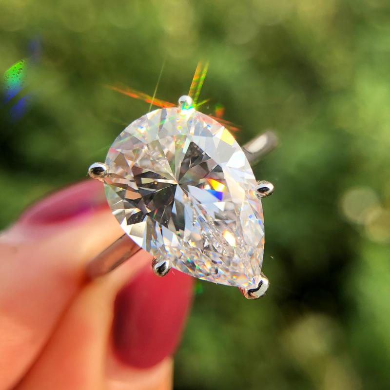 

Fashion 925 Solid Sterling Silver Pear Water Drop Created Moissanite Gemstone Engagement Women Rings Fine Jewelry Wholesale Cluster, Golden;silver