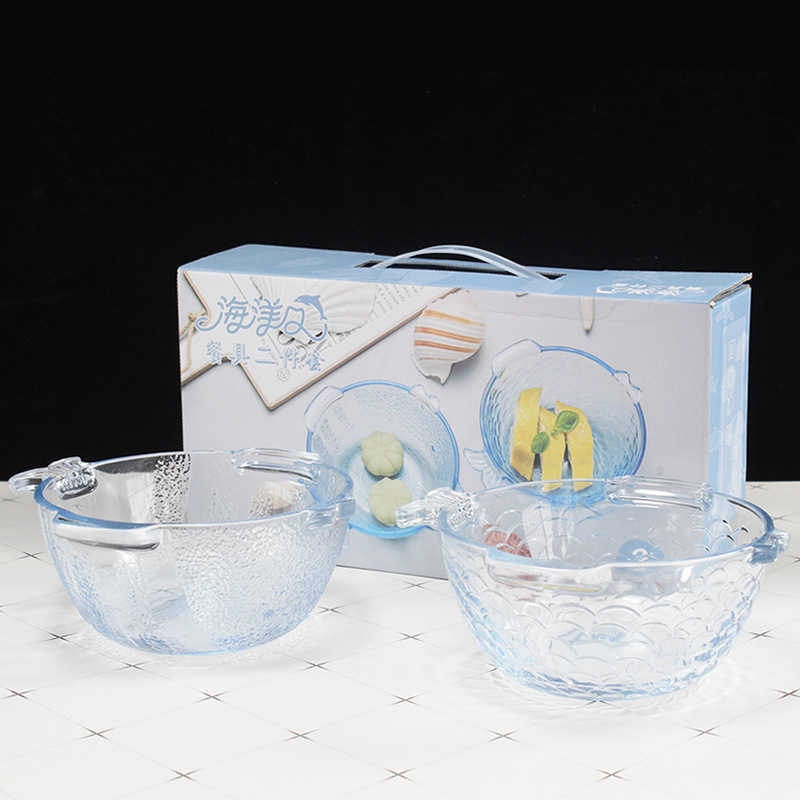 

Transparent glass bowl glass tableware kitchen supplies ocean bowl rice pot fish plate set large bowl with cover gift
