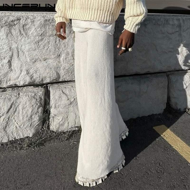 

Men's Pants Stylish Men Solid Casual Comeforable Pantalons Elastic Waist Loose Fashion Male Knit Pit Stretch Wide-leg Trousers S-5XL INCERUN, Black