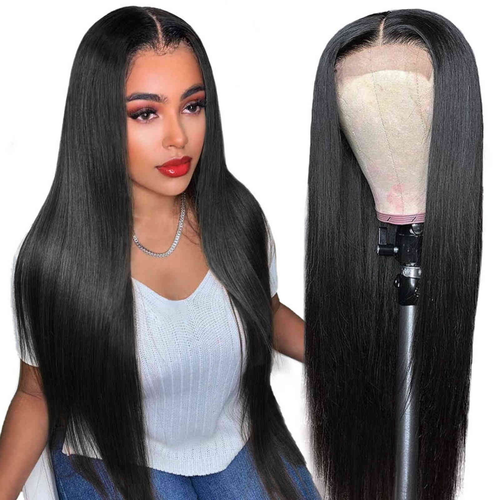 

Meetu 5x5 Transparent Lace Closure Human Hair Wigs Loose Deep Front Wig Body Straight Brazilian Water Peruvian for Women All Ag 8-28inch, Brazilian hair
