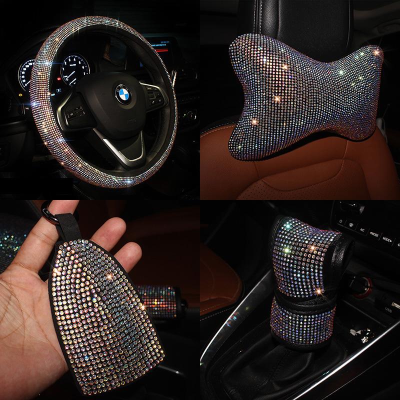 

Steering Wheel Covers Bling Rhinestones Crystal Car Cover Women Diamond Auto Steering-wheel Accessories Case Styling