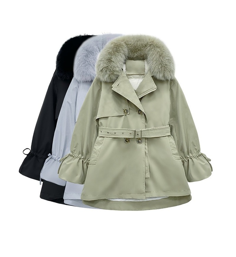 

Women's Down & Parkas White duck female winter 2021 Korean fox collar loose waistband detachable two thick dwaterproof water jacket, Grey (fox collar)