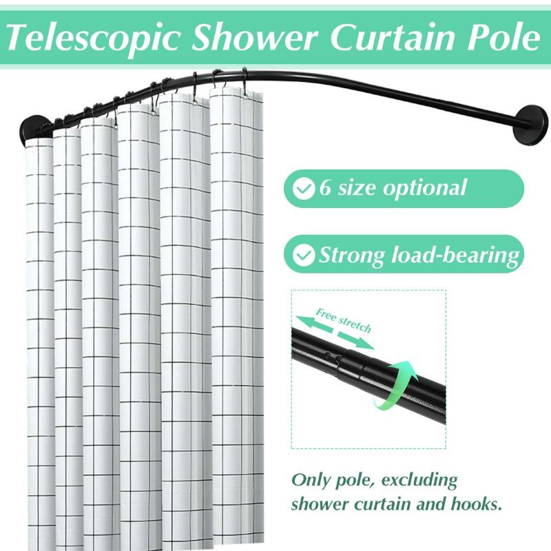 

Shower Curtains Extendable Curved Curtain Rod Black U Shaped Stainless Steel Poles Punch-Free Bathroom Rail 6 Size