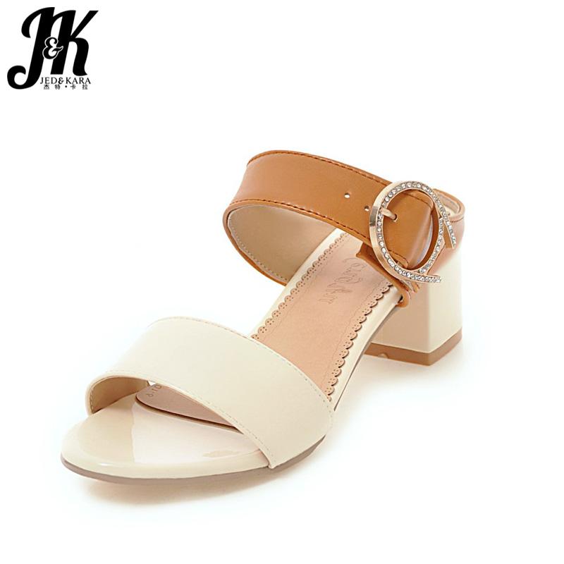 

Slippers JK Summer Thick Heels Women Crystal Open Toe Slides Shoes Pu Footwear Fashion Casual Ladies Mules Big Size 48, Black