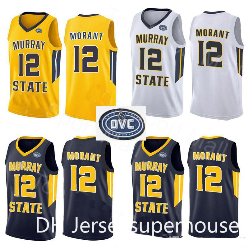 

NCAA College Basketball Murray State Racers 12 Temetrius Jamel Ja Morant Jerseys University Shirt Yellow White OVC Ohio Valley Conference, Black