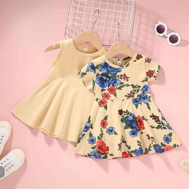 

Summer Arrivals Girls Cute Dress Sleeveless O Neck Print Floral Girl Streetwear 0-2T 210629