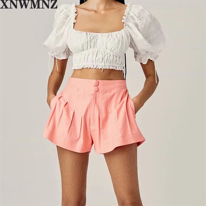 

top For love Fresh cotton eyelet crop blouse scallop dramatic sleeves Scoop neckline tops 210520, White