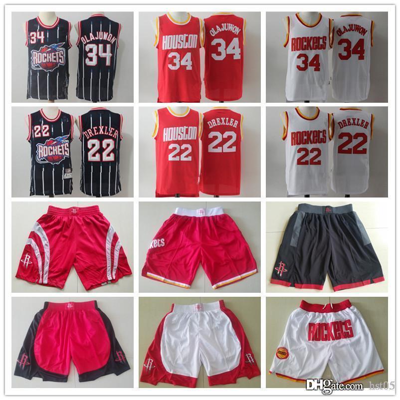 

Mens HoustonRocketsjersey Hakeem 34 Olajuwon Clyde 22 Drexler Basketball Shorts Basketball Jerseys red white navy, Color
