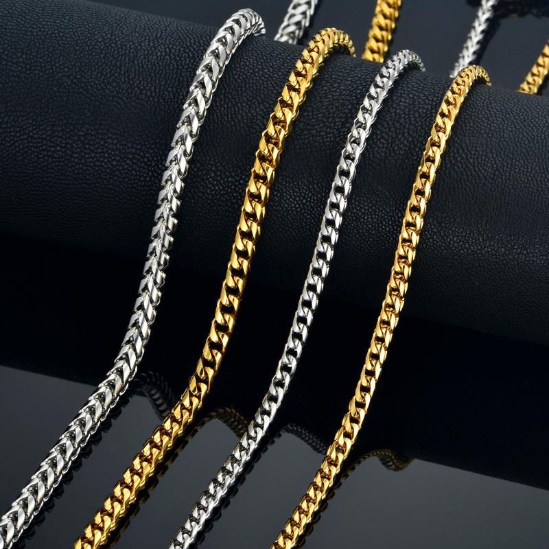 

Mens Gold Chain Necklace 4/5MM Men's For Men 18" 22" 26" 29" Color Stainless Steel Male Cuban Necklaces Chains