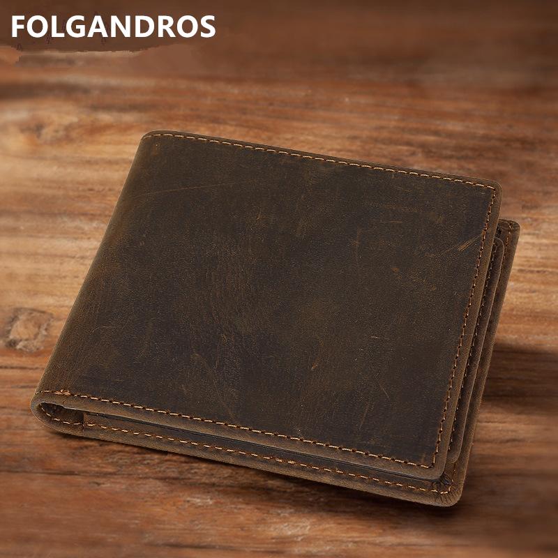 

Wallets Crazy Horse Leather Men Wallet Brand Cowhide Genuine Designer Purse Card Holder Unisex Short Bifold Carteira Masculina, Red;black