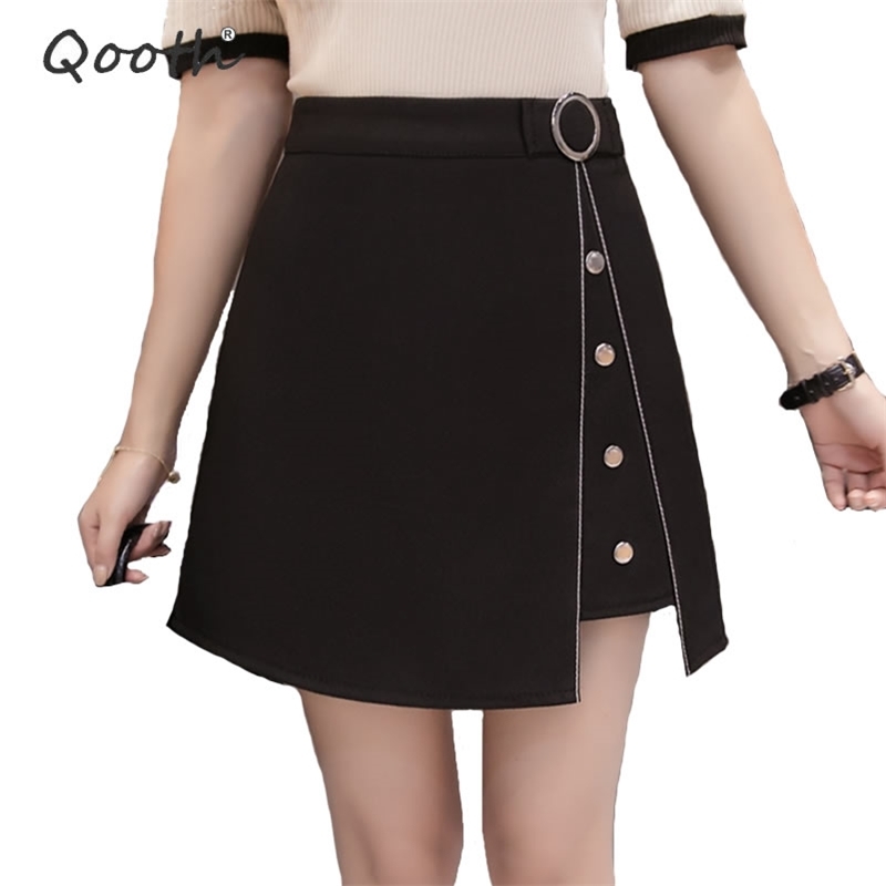 

Qooth Summer Skirt Women Short High Waist Black Preppy Style A-line School Students' Girl Mini QH1232 210518