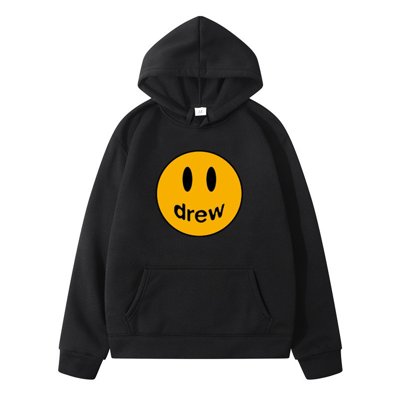 

Hip hop gao Street drew house Justin Bieber drew smiling face print Plush sweater for men and women, Black