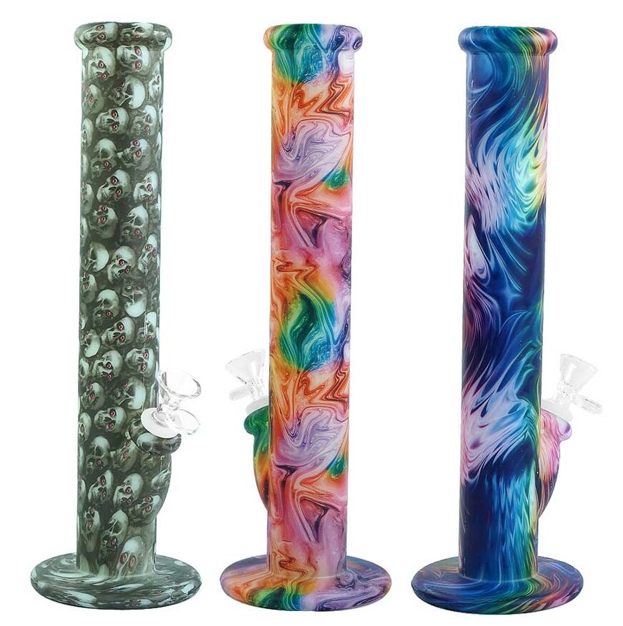 

Smoking Hookahs Rubber Bong Accessories Silicone Water Pipes Glow in Dark bubbler rod Tobacco Pattern