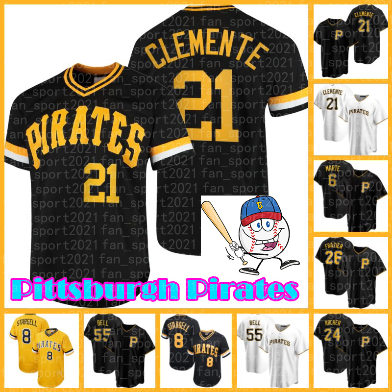 

21 Roberto Clemente Jersey Pittsburgh Pirates Josh Bell Starling Marte Colin Moran Baseball Adam Frazier Ke'Bryan Hayes Erik Gonzal, Blue;black