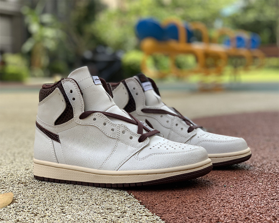 

Shoes New Basketball A Ma Maniere x Jumpman 1 High OG White Brown Red Mens Womens Sports Sneaker original, Bubble wrap packaging