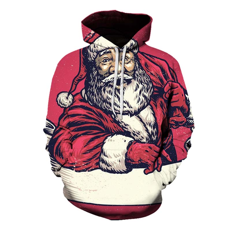 

Men's Christmas Elderly pattern 3D printing long-sleeved hooded sweater clothes, White;black