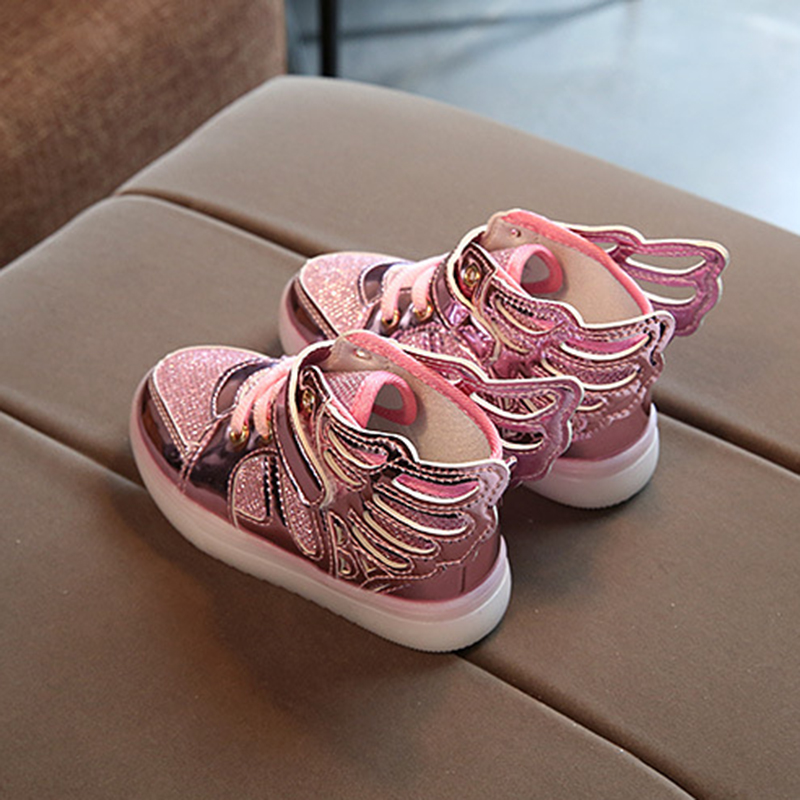 

Size 21-30 Baby LED Shoes With Lights Children Luminous Wings Sneakers Non-Slip Toddler Shoe For Boys Girls Glowing Casual Shoes, Black