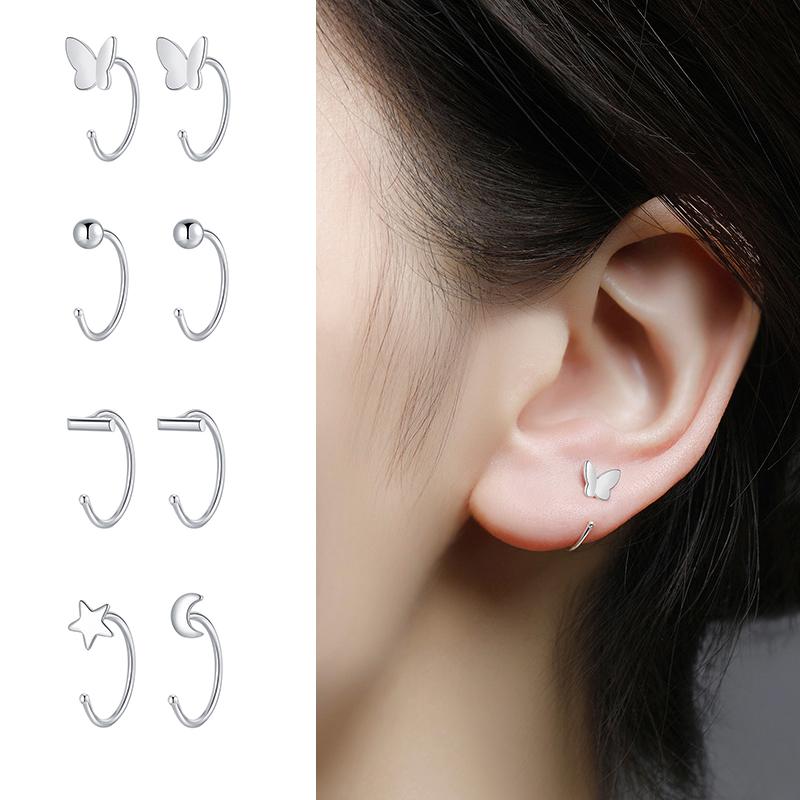 

Stud Sliver Colour Butterfly Geometric Asymmetric Earrings For Women Small Open Huggies Hoops Ear Piercing Earring Jewelry Girls, Golden;silver