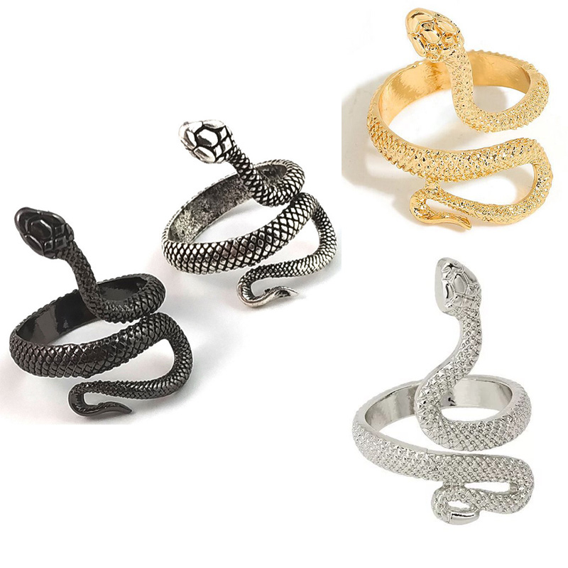 

Punk Snake Ring for Men Women Exaggerated Antique Silver Color Fashion Personality Stereoscopic Opening Adjustable Rings