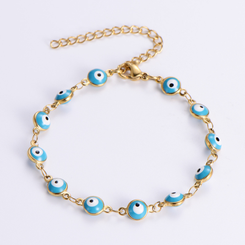 

Mixed Color Round Turkish Devil Eye Stainless Steel Chain Bracelet Gold Plated Jewelry for Men Women