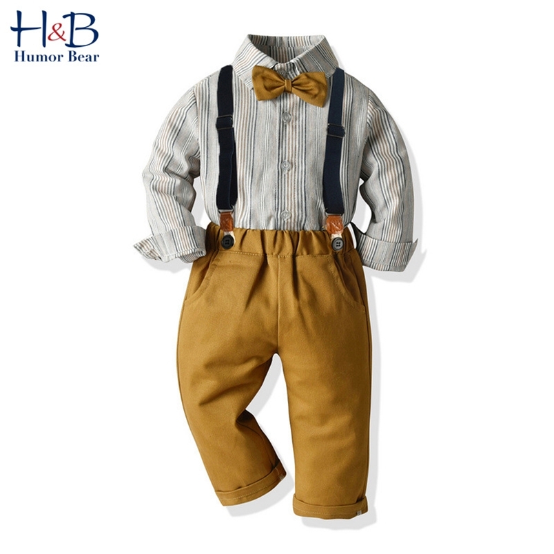 

Boys Clothing Sets Children's Spring & Autumn Gentleman Long Sleeve Shirt +Strap Trousers + Bow 3pcs Kids Clothes 210611, Bz1439 blue