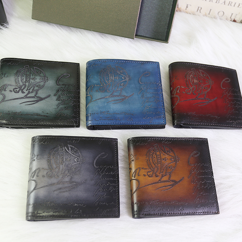 

berluti square wallet Makore Scritto Leather MEN Wallet's men's purse short wallets, Grey